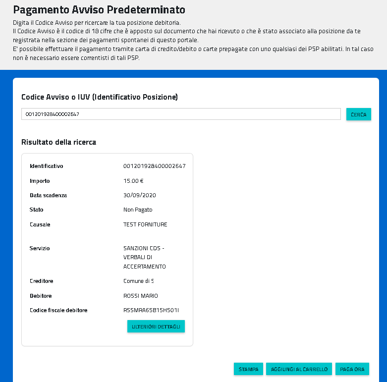 Avviso predeterminato 1